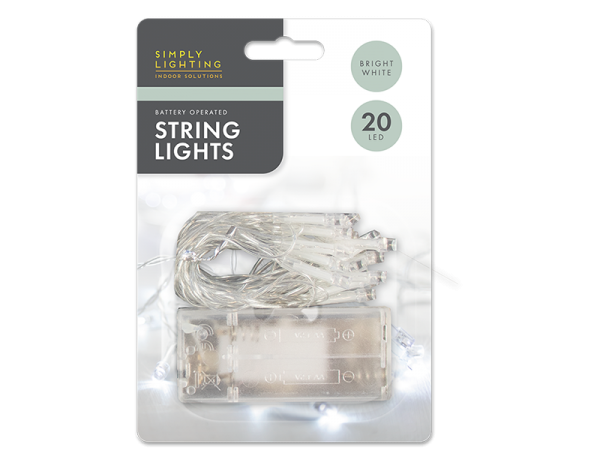20 LED Battery Operated Lights - Bright White