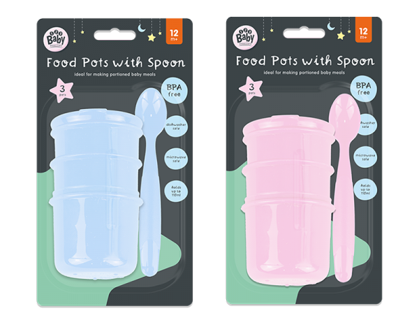 Baby Food Pots with Spoon 110ML 3 Pack