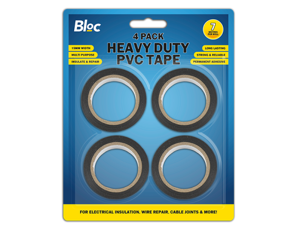 Heavy Duty PVC Black Electrical Tape 15mm x 7m 4pk