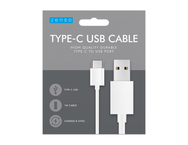 Type-C to USB White Cable 1M - 5056170359672