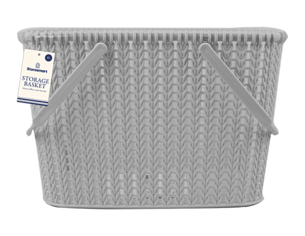 Plastic Woven Effect Basket with Handles - 8L