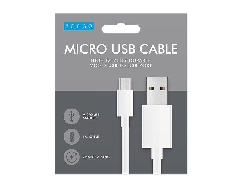 Micro to USB White Cable 1M - 5056170359627