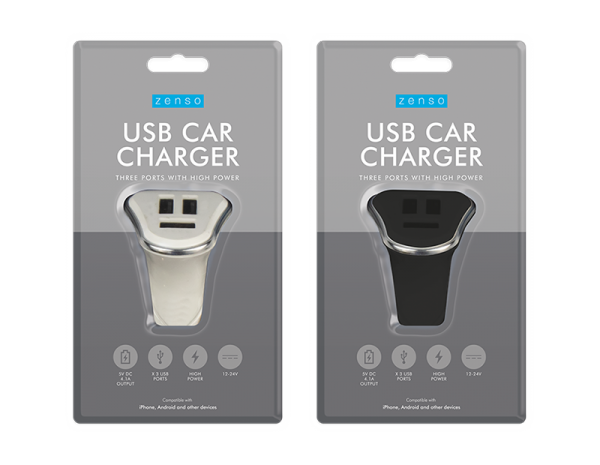 Three Port USB In Car Charger - 5056283850592